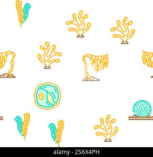 Seaweed Sea Underwater Plant Vector Seamless Pattern Color Line Illustration. Seaweed Sea Underwater Plant Icons Set Vector Stock Vector