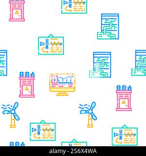 Energy Manufacturing Vector Seamless Pattern Color Line Illustration. Energy Manufacturing Vector Seamless Pattern Stock Vector