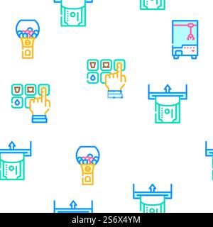 Vending Machine Sale Equipment Vector Seamless Pattern Color Line Illustration. Vending Machine Sale Equipment Icons Set Vector Stock Vector