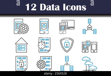 Data Icon Set. Editable Bold Outline With Color Fill Design. Vector Illustration. Stock Vector