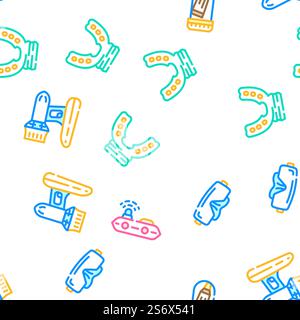Diving Equipment And Accessories Vector Seamless Pattern Color Line Illustration. Diving Equipment And Accessories Icons Set Vector Stock Vector