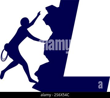 Rock climber logo with alphabet vector flat design Stock Vector