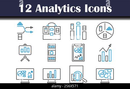 Analytics Icon Set. Editable Bold Outline With Color Fill Design. Vector Illustration. Stock Vector