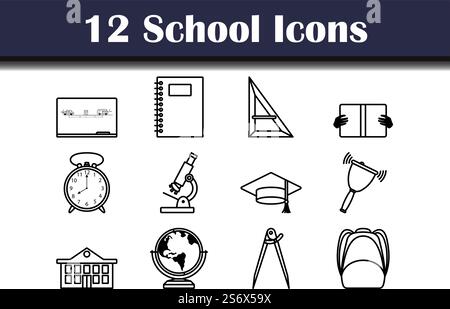 School Icon Set. Bold outline design with editable stroke width. Vector Illustration. Stock Vector