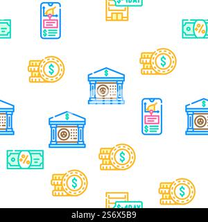 Passive Income Finance Earning Vector Seamless Pattern Color Line Illustration. Passive Income Finance Earning Icons Set Vector Stock Vector