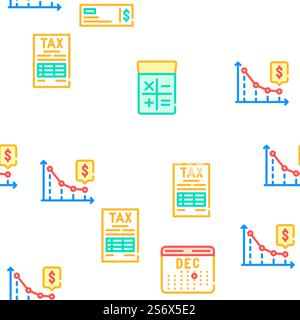 Accounting And Finance Vector Seamless Pattern Color Line Illustration. Accounting And Finance Vector Seamless Pattern Stock Vector