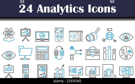 Analytics Icon Set. Editable Bold Outline With Color Fill Design. Vector Illustration. Stock Vector