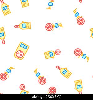 Measuring Equipment Collection Vector Seamless Pattern Color Line Illustration. Measuring Equipment Collection Icons Set isolated illustration Stock Vector