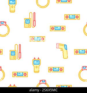 Measuring Equipment Collection Vector Seamless Pattern Color Line Illustration. Measuring Equipment Collection Icons Set isolated illustration Stock Vector