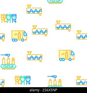 Oil Production Plant Collection Vector Seamless Pattern Color Line Illustration. Oil Production Plant Collection Icons Set Vector Stock Vector