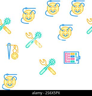 Sewing Craft Studio Collection Vector Seamless Pattern Color Line Illustration. Sewing Craft Studio Collection Icons Set Vector Stock Vector