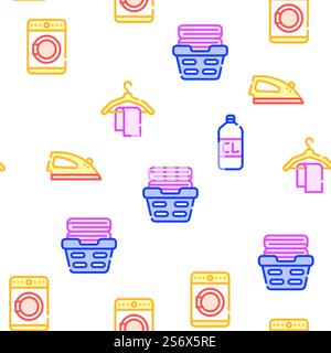Laundry Service Tool Vector Seamless Pattern Color Line Illustration. Laundry Service Tool Vector Seamless Pattern Stock Vector