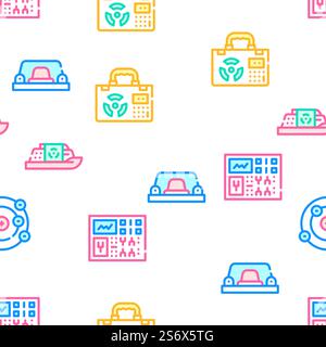 Nuclear Energy Power Collection Vector Seamless Pattern Color Line Illustration. Nuclear Energy Power Collection Icons Set Vector Stock Vector