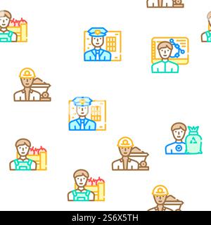 Male Occupation Job Vector Seamless Pattern Color Line Illustration. Male Occupation Job Vector Seamless Pattern Stock Vector