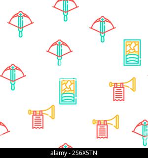 Medieval Middle Age Collection Vector Seamless Pattern Color Line Illustration. Medieval Middle Age Collection Icons Set Vector Stock Vector