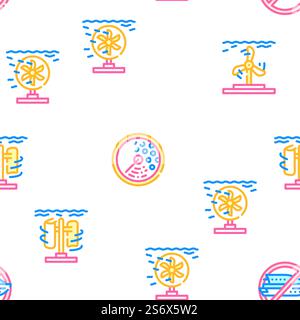 Tidal Power Plant Vector Seamless Pattern Color Line Illustration. Tidal Power Plant Vector Seamless Pattern Stock Vector