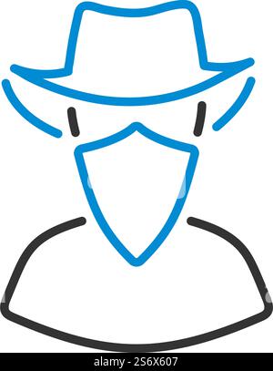Cowboy With A Scarf On Face Icon. Editable Bold Outline With Color Fill Design. Vector Illustration. Stock Vector