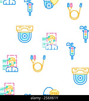 Cctv Camera Security Vector Seamless Pattern Color Line Illustration. Cctv Camera Security Vector Seamless Pattern Stock Vector