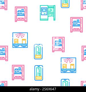 Self Service Buying Vector Seamless Pattern Color Line Illustration. Self Service Buying Vector Seamless Pattern Stock Vector