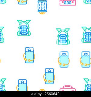 Adventure Equipment Vector Seamless Pattern Color Line Illustration. Adventure Equipment Vector Seamless Pattern Stock Vector