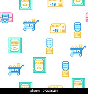 Catering Food Service Vector Seamless Pattern Color Line Illustration. Catering Food Service Vector Seamless Pattern Stock Vector