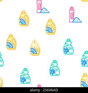 Detergent Washing Vector Seamless Pattern Color Line Illustration. Detergent Washing Vector Seamless Pattern Stock Vector