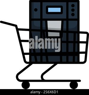 Shopping Cart With Cofee Machine Icon. Editable Bold Outline With Color Fill Design. Vector Illustration. Stock Vector