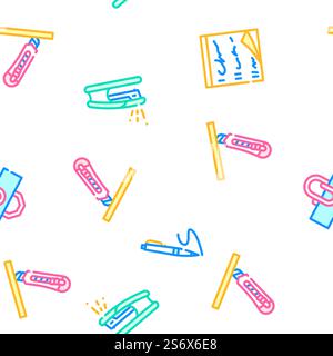 Stationery Equipment Vector Seamless Pattern Color Line Illustration. Stationery Equipment Vector Seamless Pattern Stock Vector