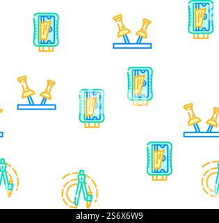 Stationery Equipment Vector Seamless Pattern Color Line Illustration. Stationery Equipment Vector Seamless Pattern Stock Vector
