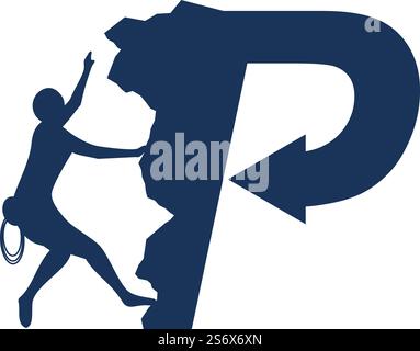 Rock climber logo with alphabet vector flat design Stock Vector