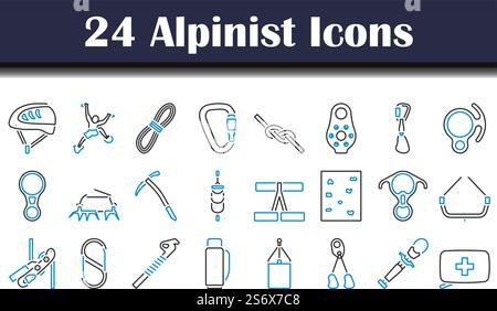 Alpinist Icon Set. Editable Bold Outline With Color Fill Design. Vector Illustration. Stock Vector