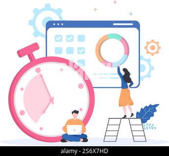 Business Workflow Organization and Management Design Illustration with Teamwork process, Deadlines Respect or Efficient Workday Stock Vector