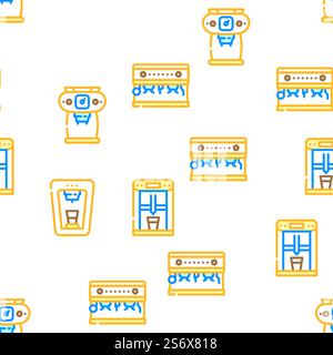 Coffee Machine Barista Equipment Vector Seamless Pattern Color Line Illustration. Coffee Machine Barista Equipment Icons Set Vector Stock Vector