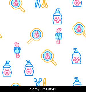 Groomer Pet Service Vector Seamless Pattern Color Line Illustration. Groomer Pet Service Vector Seamless Pattern Stock Vector