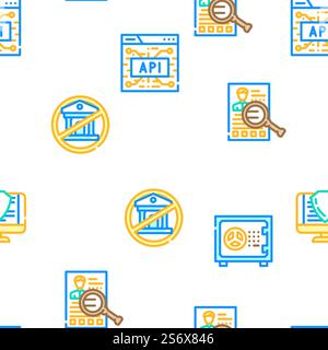 Financial Technology And Software Vector Seamless Pattern Color Line Illustration. Financial Technology And Software Icons Set Vector Stock Vector
