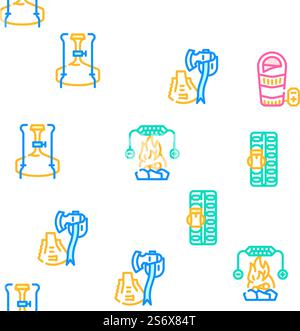 Adventure Equipment Vector Seamless Pattern Color Line Illustration. Adventure Equipment Vector Seamless Pattern Stock Vector