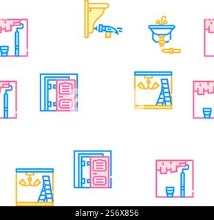 Home Renovation Repair Vector Seamless Pattern Color Line Illustration. Home Renovation Repair Vector Seamless Pattern Stock Vector