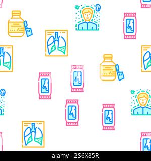 Flu Disease Treatment Vector Seamless Pattern Color Line Illustration. Flu Disease Treatment Vector Seamless Pattern Stock Vector