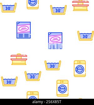 Laundry Service Tool Vector Seamless Pattern Color Line Illustration. Laundry Service Tool Vector Seamless Pattern Stock Vector