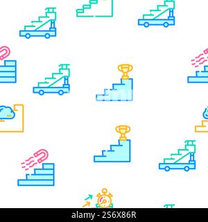 Stair And Achievement Vector Seamless Pattern Color Line Illustration. Stair And Achievement Vector Seamless Pattern Stock Vector