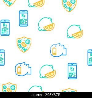 Flu Disease Treatment Vector Seamless Pattern Color Line Illustration. Flu Disease Treatment Vector Seamless Pattern Stock Vector