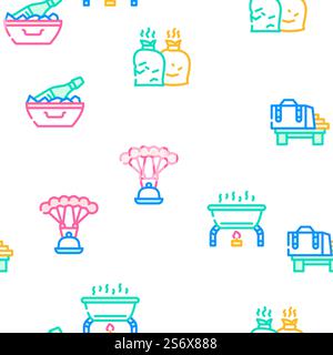 Catering Food Service Vector Seamless Pattern Color Line Illustration. Catering Food Service Vector Seamless Pattern Stock Vector
