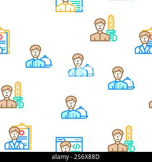 Male Occupation Job Vector Seamless Pattern Color Line Illustration. Male Occupation Job Vector Seamless Pattern Stock Vector