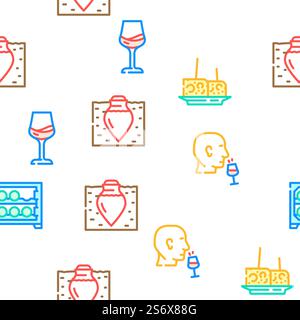 Vineyard Production Alcohol Drink Vector Seamless Pattern Color Line Illustration. Vineyard Production Alcohol Drink Icons Set Vector Stock Vector