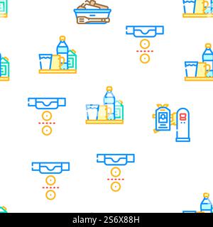 School Canteen Menu Vector Seamless Pattern Color Line Illustration. School Canteen Menu Vector Seamless Pattern Stock Vector