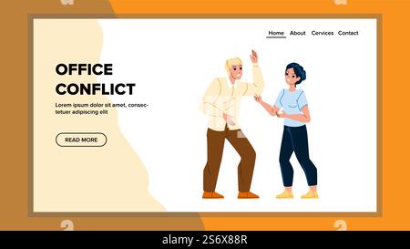 Office Conflict Man And Woman Employees Vector. Office Conflict Between Manager And Accountant Guy And Lady. Characters Shouting In Company Workplace, Corporate Problem Web Flat Cartoon Illustration. Office Conflict Man And Woman Employees Vector Stock Vector