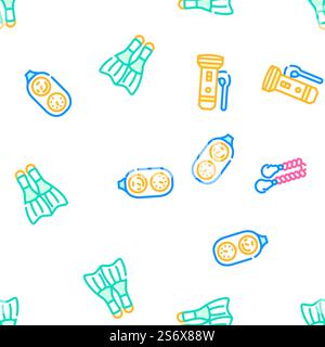 Diving Equipment And Accessories Vector Seamless Pattern Color Line Illustration. Diving Equipment And Accessories Icons Set Vector Stock Vector