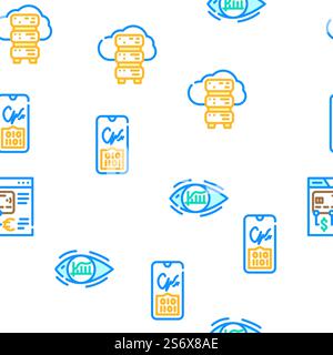Financial Technology And Software Vector Seamless Pattern Color Line Illustration. Financial Technology And Software Icons Set Vector Stock Vector