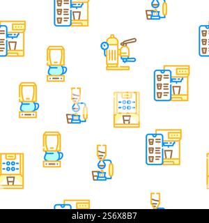 Coffee Machine Barista Equipment Vector Seamless Pattern Color Line Illustration. Coffee Machine Barista Equipment Icons Set Vector Stock Vector