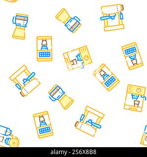 Coffee Machine Barista Equipment Vector Seamless Pattern Color Line Illustration. Coffee Machine Barista Equipment Icons Set Vector Stock Vector